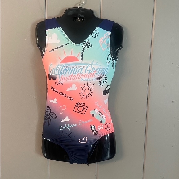 GK Elite Gymnastic Leotard Bodysuit CA Grand Invitational Beach Adult Medium - Picture 1 of 3